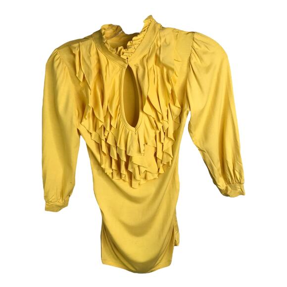 Arden B. Blouse Womens S Yellow Cut Out Ruffles Y2K Boho Festival 3/4 Sleeve - Picture 6 of 8